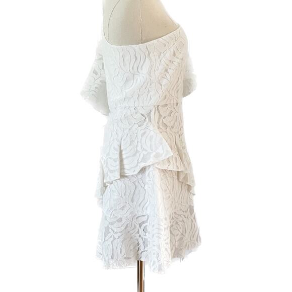 Borgo De Nor Lisa Mini Dress Ivory Lace Tiered Ruffle One Shoulder size US S 4/6 - Picture 5 of 12